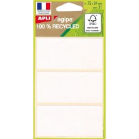 APLI Pochette de 21 etiquettes blanches 100% recycle 75 x 34 mm