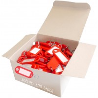 262803400 Porte-cles plastique (avec crochets en S Lot de 100 etiquettes interchangeables) Rot