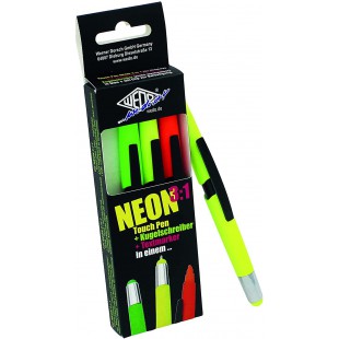 261610499 Lot de 4 stylos-bille et surligneur 3 en 1 Jaune fluo, vert fluo, rose fluo, orange fluo