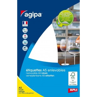 AGIPA Etuis A5 ( 6F ) de 306 etiquettes multi-usage Enlevable Bijoux Haltere 45 x 8 mm Blanc