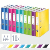 Lot de 10 : LEITZ 10061099 - Archivador de palanca carton forrado WOW 180º A4 Lomo 50 mm. colores surtidos coleurs assorties