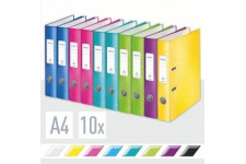 Lot de 10 : LEITZ 10061099 - Archivador de palanca carton forrado WOW 180º A4 Lomo 50 mm. colores surtidos coleurs assorties