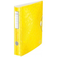 Leitz Classeur a  Levier A4 Active, Jaune, Dos Arrondi 65mm, Fixation elastique, Polyfoam Leger, WOW, 11070016