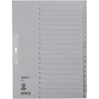 Leitz Intercalaires papier 1-20, A4, 20 feuilles, gris