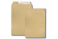 Boite de 250 pochettes kraft brun C4 229x324 90 g/m² fenetre 100x50 bande de protection