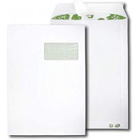 Erapure Boite de 250 pochettes recyclees extra Blanches FormatC4 229x324mm fenetre 50x100mm 90g