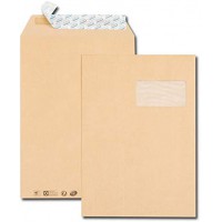 Boite de 250 pochettes kraft brun C4 229x324 90 g/m² fenetre 100x50 bande de protection