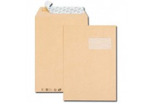 Boite de 250 pochettes kraft brun C4 229x324 90 g/m² fenetre 100x50 bande de protection