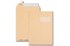 Boite de 250 pochettes kraft brun C4 229x324 90 g/m² fenetre 100x50 bande de protection