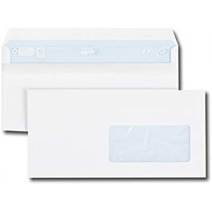Boite de 500 enveloppes blanches DL 110x220 80 g/m² fenetre 45x100 autocollantes