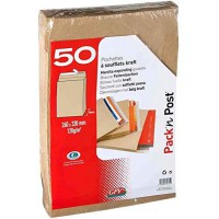 Lot de 5 Paquets de 50 sacs a  soufflets kraft arme brun C4 229x324 130 g Fenetre 100x50