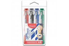 Maped - Marqueurs effacables a  sec, pochette x 4 Bleu, noir, rouge,vert - Pointe ogive large 2mm - Tableaux blancs, ardoises et