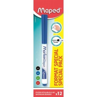 Maped - Boite de 12 Marker'Peps fins effacables - Feutres fins effacables a sec - Coloris : Noir x4, bleu x4, vert 