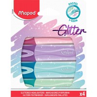 Maped - Pochette de 4 surligneurs Fluo'Peps Classic Glitter - Surligneurs a paillettes - 4 coloris : bleu, vert, vi