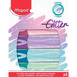 Maped - Pochette de 4 surligneurs Fluo'Peps Classic Glitter - Surligneurs a paillettes - 4 coloris : bleu, vert, vi