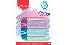 Maped - Pochette de 4 surligneurs Fluo'Peps Classic Glitter - Surligneurs a paillettes - 4 coloris : bleu, vert, vi