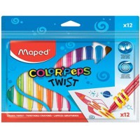 Maped Color'Peps Twist Crayons de Couleur Craies de Cire Systeme Twist a  Tourner pour des Mains Propres - Sachet de 12 Crayons 