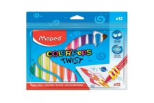 Maped Color'Peps Twist Crayons de Couleur Craies de Cire Systeme Twist a  Tourner pour des Mains Propres - Sachet de 12 Crayons 