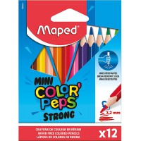 Maped - Crayons de Couleur STRONG Mini Color'Peps - 12 Crayons de Coloriage Ultra-resistants et Ergonomique - Pochette de 12 Pet