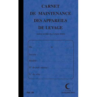 Lot de 5 : Carnet maintenance pour appareil de levage foliote de 1 a 15. 32 pages Format 21x13cm - Coloris aleatoire