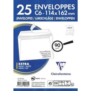 Sachet de 25 enveloppes Adheclair blanches, fond gris, adhesive avec bande, 90 g/m², C6