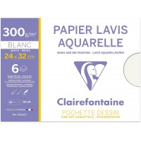 Lot de 5 : Clairefontaine 96340C - Pochette Dessin Scolaire - 6 Feuilles Papier Dessin Lavis Aquarelle - 24x32 cm 300g - Ideal p