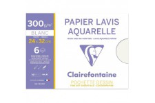 Lot de 5 : Clairefontaine 96340C - Pochette Dessin Scolaire - 6 Feuilles Papier Dessin Lavis Aquarelle - 24x32 cm 300g - Ideal p