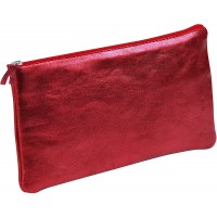 Clairefontaine 8714C - Trousse Scolaire Plate 22x11 cm en Veritable Cuir irise, Rouge