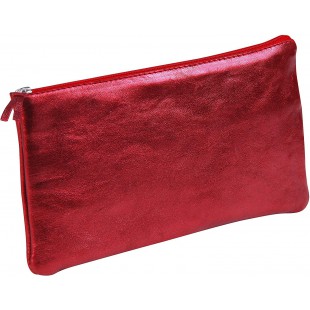 Clairefontaine 8714C - Trousse Scolaire Plate 22x11 cm en Veritable Cuir irise, Rouge