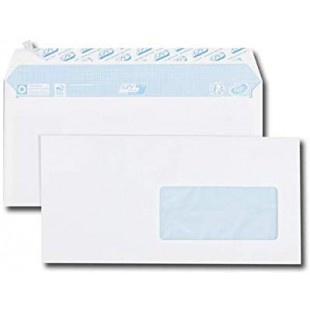 Boite de 500 enveloppes blanches DL 110x220 80 g/m² fenetre 45x100 bande de protection