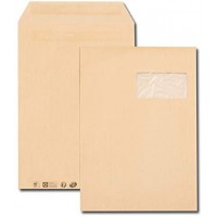 Boite de 250 pochettes kraft brun 1000 raies autocollant 90g Format 229x324 C4 fenetre 50x100