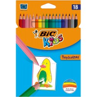 BIC Kids Tropicolors Crayons de Couleur - Coloris Assortis, Etui Carton de 18