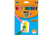 BIC Kids Tropicolors Crayons de Couleur - Coloris Assortis, Etui Carton de 18