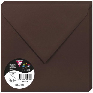 Clairefontaine 5233C - Paquet de 20 Enveloppes Gommees - Format Carre 16,5x16,5cm - 120g/m² - Coloris Cacao - Invitation Eveneme