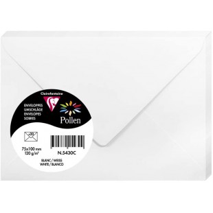 Clairefontaine 5430C - Paquet de 20 Enveloppes Gommees - Format 7,5x10cm - 120g/m² - Coloris Blanc - Invitation Evenements et Co