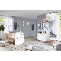 Chambre bébé Duo : Lit 70 x 140 cm + Commode a langer MATS - Blanc et chene - TREND TEAM