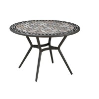 Table Mosaique de jardin - Acier - démontable - Dia 110 cm Couleur : gris anthracite, céramique noir , marbre jaune