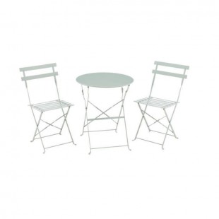 Set bistrot 2 personnes - Table ronde 60 cm avec 2 chaises - Acier thermolaqué - Vert Céladon