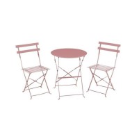 Set bistrot 2 personnes - Table ronde 60 cm avec 2 chaises - Acier thermolaqué - Rose