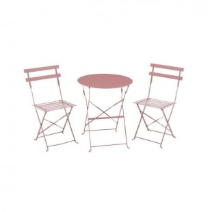 Set bistrot 2 personnes - Table ronde 60 cm avec 2 chaises - Acier thermolaqué - Rose