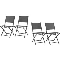 Lot de 4 chaises de jardin pliantes en aluminium assise textilene - 46 x 56 x 85 cm - Gris