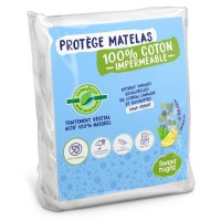 SWEET NIGHT Protege matelas imperméable anti-acariens traitement végétal Greenfirst - 90 x 190/200 cm - Blanc