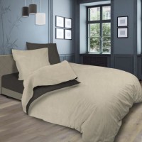 SOLEIL d'OCRE Parure de lit bicolore - Coton lavé - 240 x 290 cm - Lin et taupe