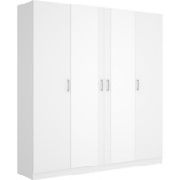 Armoire avec miroir - En panneaux de particules - Blanc - 4 portes - Style Essentiel - Chambre - L 200 x P 52 x H 215cm - MAXI