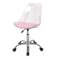 Chaise de bureau RONNY - Coque transparente et coussin rose - L 52 x P 52 x H 88 cm