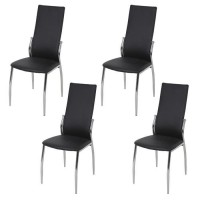 Lot de 4 chaises - Simili noir - L 44 x P 54 x H 100 cm - PHIL