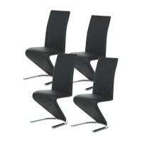 Lot de 4 chaises - Simili noir - Pieds en métal - L 43 x P 55 x H 105 cm - ZACK