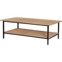 Table basse rectangulaire RUSSEL - Rotin et métal-Naturel et Noir - Style ethnique - 120 x 60 cm
