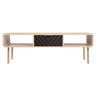 Table basse rectangulaire - En panneaux de particules, papier décor - Chene et motifs - Elégance - 2 tiroirs et 2 niches - LINE