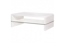 Table basse rectangulaire BELLA -MDF- Blanc laqué - Style contemporain -1 étagere en verre - 120 x 60 x 40 cm